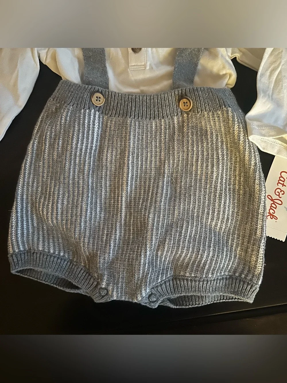 Cat & Jack Henley Top with Gray Knit Suspender Bloomers, NWT, Size 12 Months